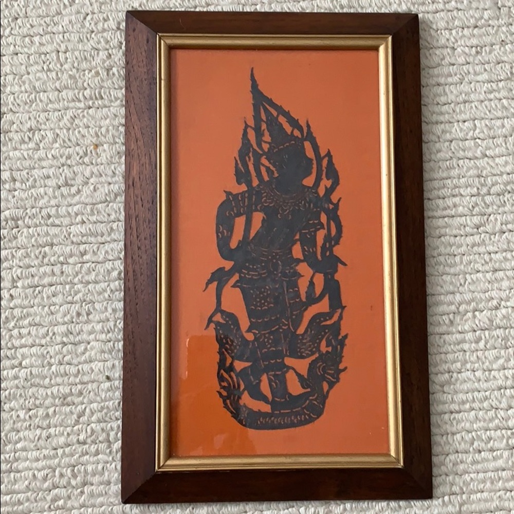 Vintage 1960’s Art from Thailand 15.5” x 9.5” Cut Leather under Glass